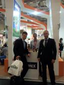 Meeting suppliers at international food trade show