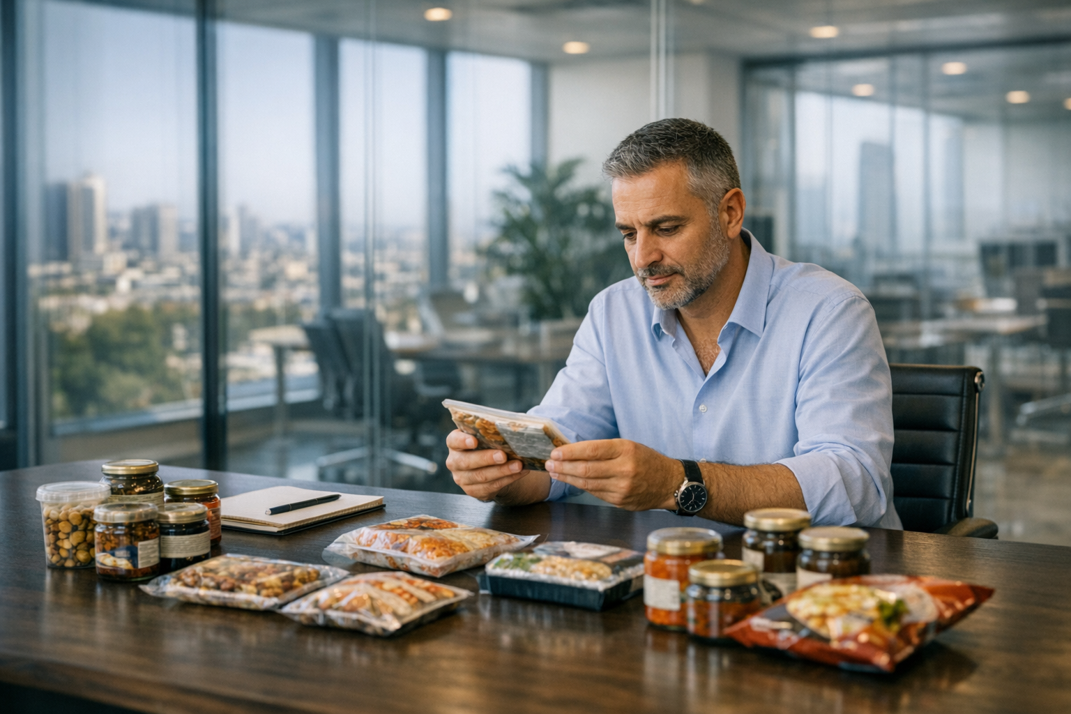 Buyer reviewing food product samples