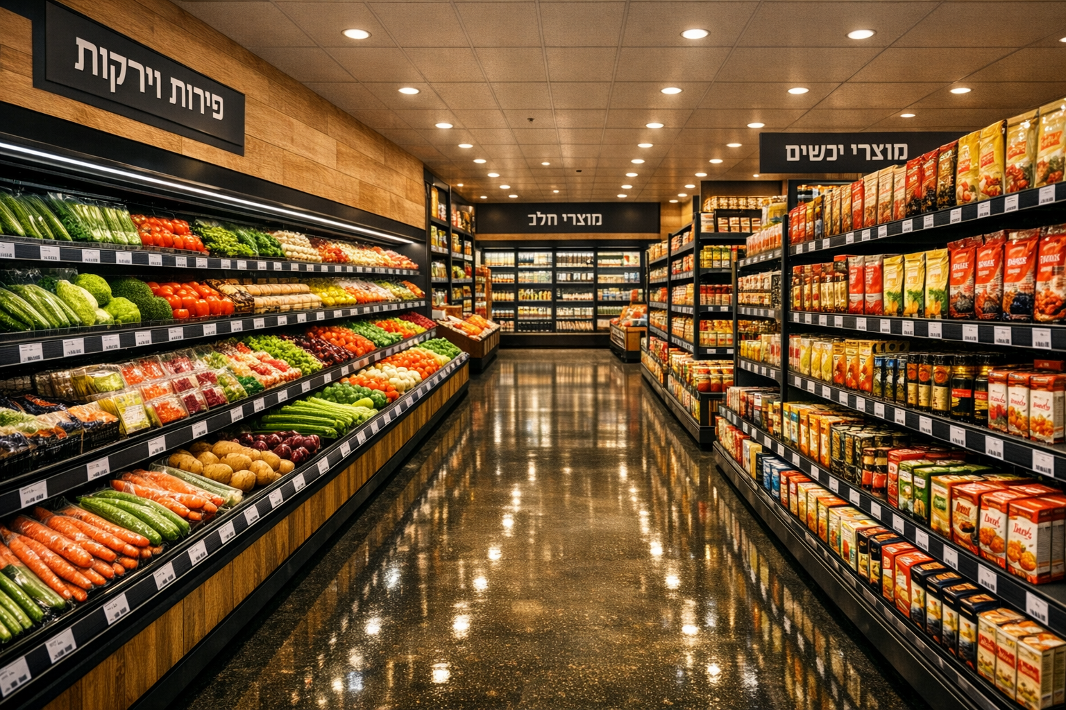 Premium food products on Israeli supermarket shelf